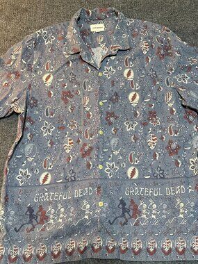 Grateful Dead All Over Print Short Sleeve Camp Collar Woven XL Shirt Band Top